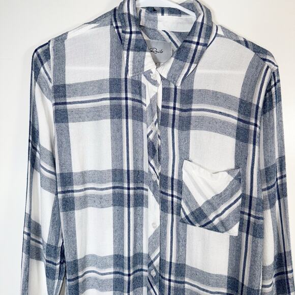 Rails Hunter Plaid Shirt Women’s Small White/Indigo Rayon Button Down Good - Picture 5 of 16